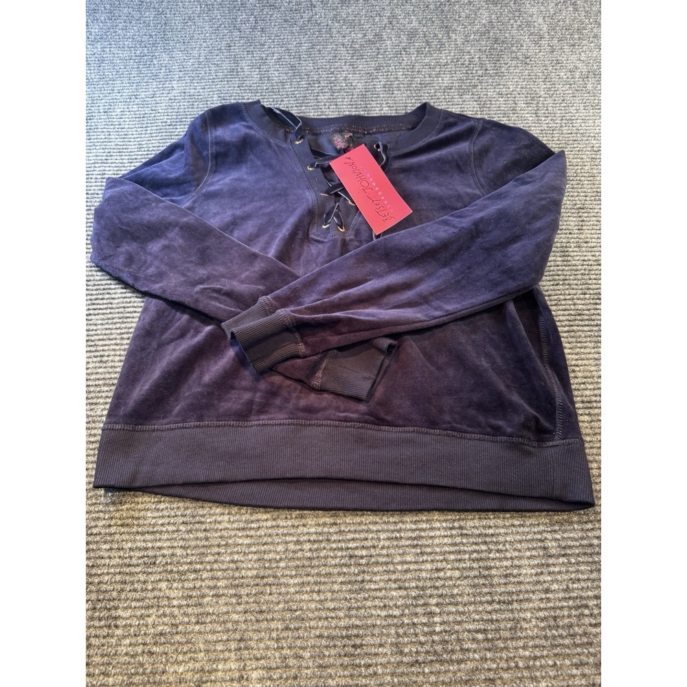 Betsey Johnson Performance Women's Velour Top Longsleeve Sweatshirt Navy Blue‎ M